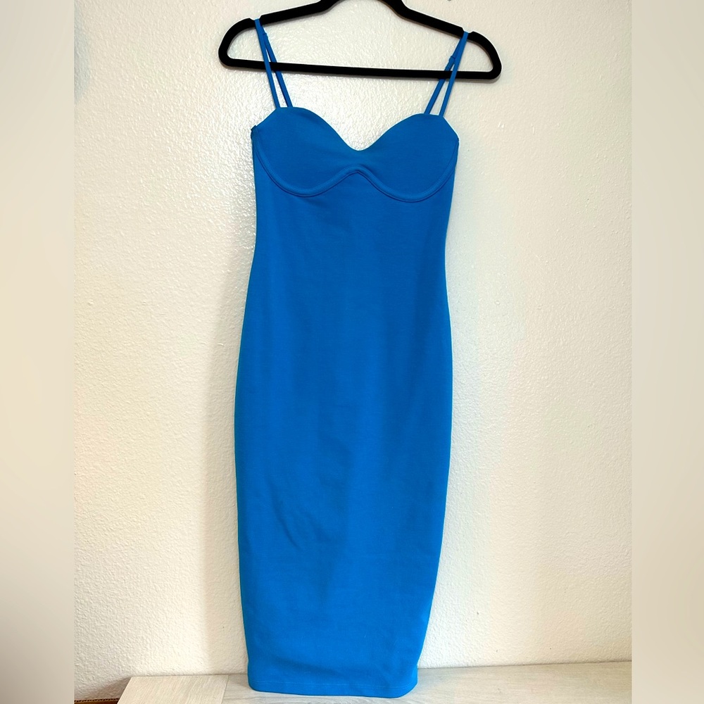Blue midi bodycoon ZARA dress with adjustable spaghetti straps